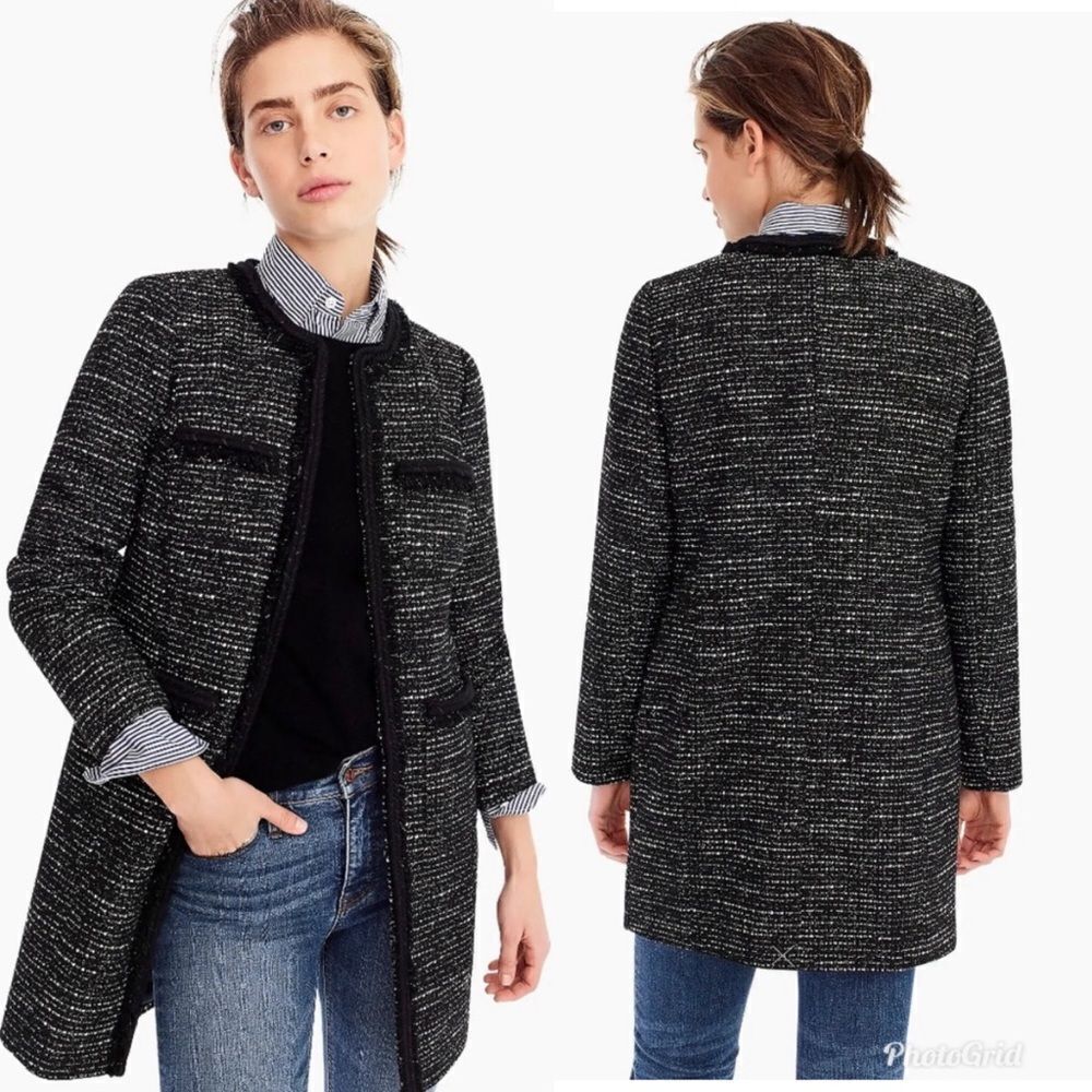 J.Crew Tweed Lurex Lady Coat with Braided Trim - Metallic